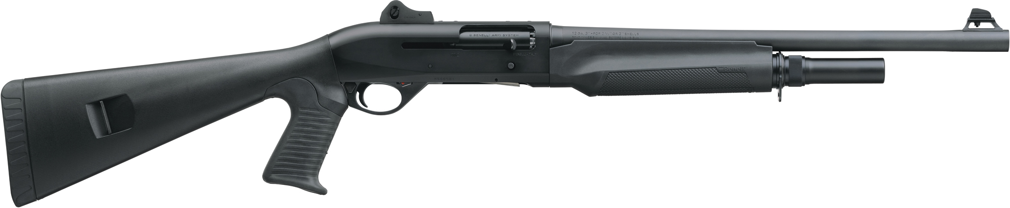 Benelli M2 Tactical Semi-Auto Shotgun 11052, 12 Gauge, 18.5" , 3" Chmbr, Black Synthetic, Pistol Grip, Ghost Ring Sight