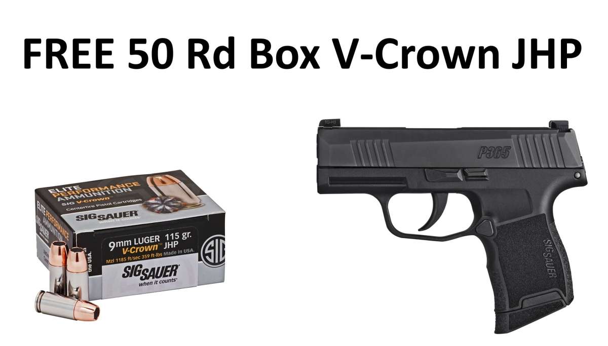 Sig Sauer 3659BXR3 P365  9mm Luger 3.10" 10+1 Black Nitron Black Polymer Grip + 50 Rd Box Sig V-Crown JHP