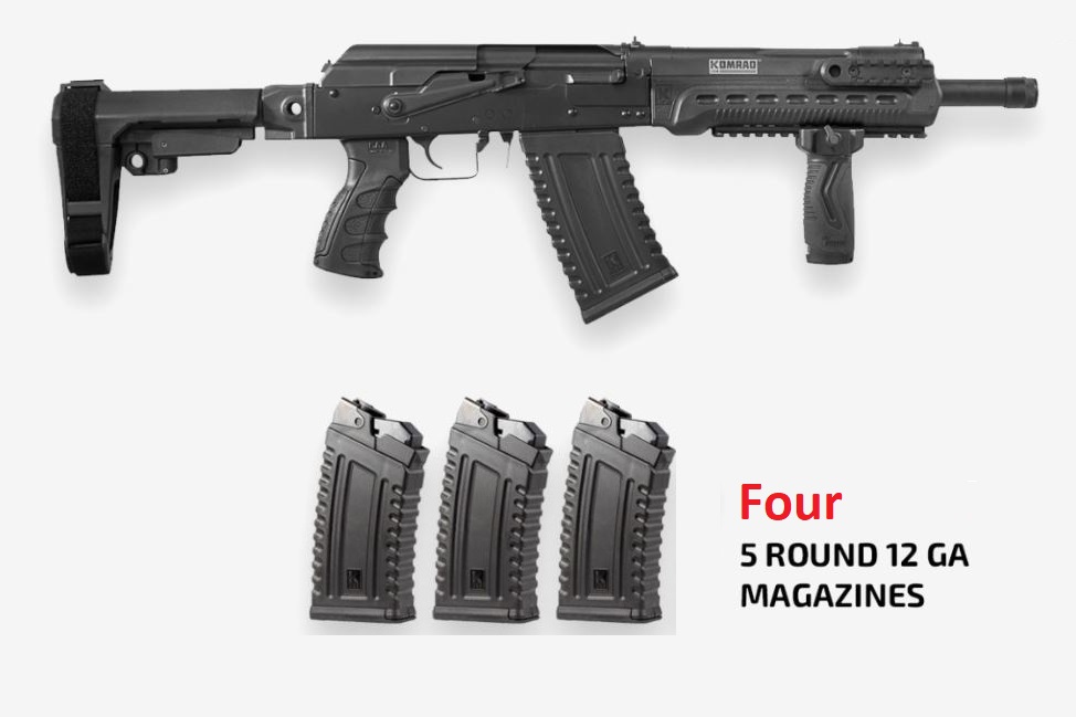 Kalashnikov USA KOMRAD KS-12 Komrad 12 Gauge 3" 12.50" 5+1 Black SBA3 Pistol Brace Stock + 4 FREE 5Rd Magazines + FREE Shipping!